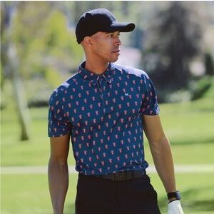 Tipsy Elves Men’s Golf‎ Polo Short Sleeve Blue Cocktail Print Size XXL